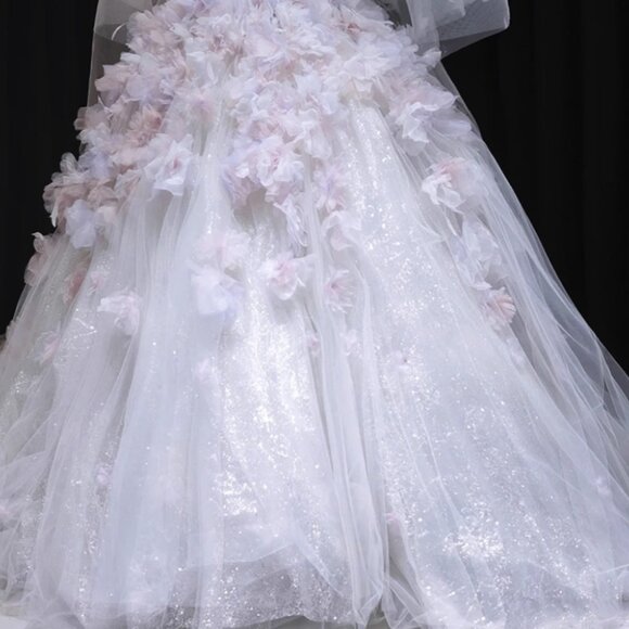 Fairy Tale Garden Wedding Gown Lilac/Blush Multi-Layer Tulle Flower Dress - Picture 5 of 6